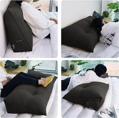 WOWMAX 85% Linen 15% Cotton Blend Headboard Pillow – Full Size Reading Wedge Backrest for Bed, Handmade Firm Support Bolster Cushion with Removable Cover, Premium Bed Rest Pillow, Deep Gray