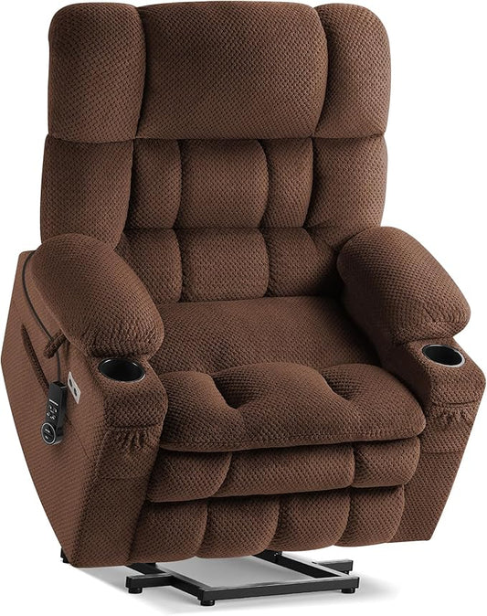 Tami Tami Dual Motor Power Lift Chair Recliner for Elderly with Massage and Heat, Infinite Position Electric Lift Recliner with Adjustable Headrest, USB (T6015 - Plush Fabric, Brown, Oversized)