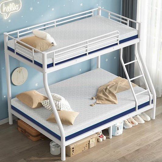 soges Twin Over Full Metal Bunk Bed Set with 6" Mattresses Included, All-in-One Bunk Bed for Adults, Heavy Duty Sturdy Bed Frame with Memory Foam Mattress, No Box Spring Needed, White