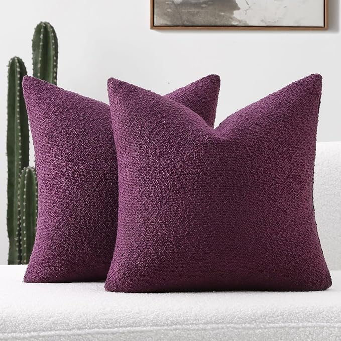 FUTEI Pack of 2 Purple Decorative Throw Pillow Covers 22x22 Inch Soft Cozy Solid Boucle Textured Cushion Case,Modern Home Decor for Couch Bed Living Room