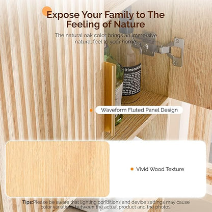 VINGLI Fluted Over The Toilet Storage Cabinet, Modern Behind Toilet Cabinet Bathroom Organizer with 2 Fluted Doors,Wood Storage Organizer Freestanding with Adjustable Shelf for Bathroom,Natural Oak