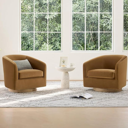CHITA Swivel Accent Chair Set of 2, FSC Certified Upholstered Velvet Barrel Chair for Living Room, Fully Assembled, Sand