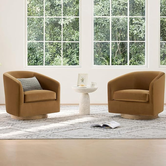 CHITA Swivel Accent Chair Set of 2, FSC Certified Upholstered Velvet Barrel Chair for Living Room, Fully Assembled, Sand