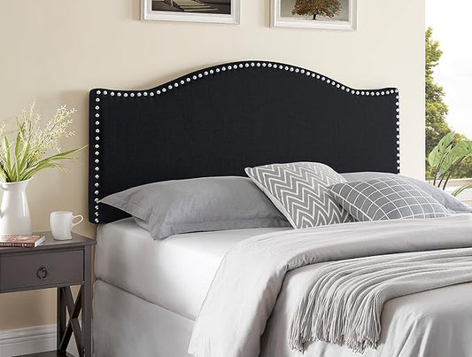 Naomi Home Catalina Queen Headboard – Upholstered Linen Tufted Panel with Nailhead Trim, Adjustable 12 Height Settings, Wall or Bed Frame Mount – Black
