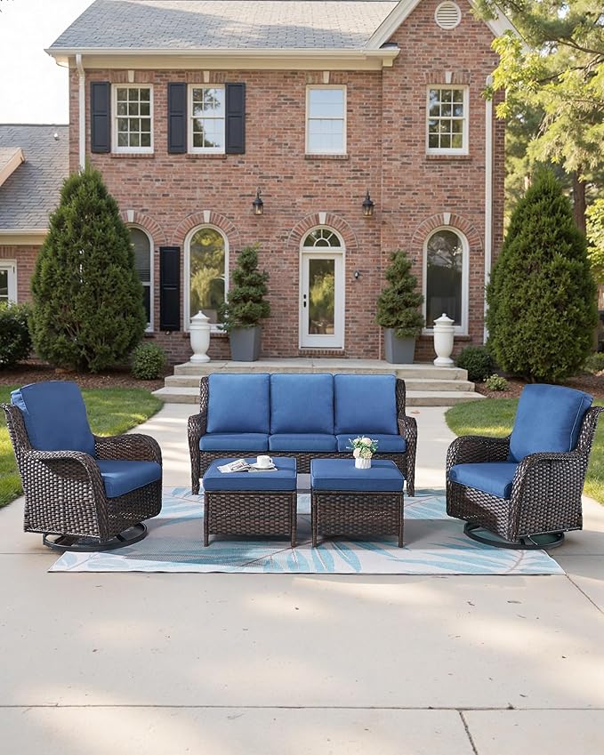 Pop 22x25/22x24 Outdoor Seat Cushions Set of 2 - Comfortable High Back Water-Resistant Patio Wicker Chairs Cushion for Dining Rocker Glider Loveseat Couch Sectional Sofa - Navy Blue/Classic