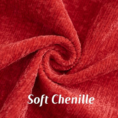 FUTEI Christmas Red Chenille Throw Pillow Covers 16x16 Inch Set of 2,Soft Cozy Bound Edge Design Cushion Case,Home Decor for Couch Bed Living Room