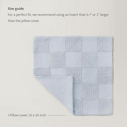 Double Stitch 100% Cotton Throw Pillow Covers - Checkered Tufted Boho Decorative Pillow Covers 20x20, Made in India, Square Cushion Case, Modern Home Decor for Couch, Sofa, Living Room, Arctic Blue