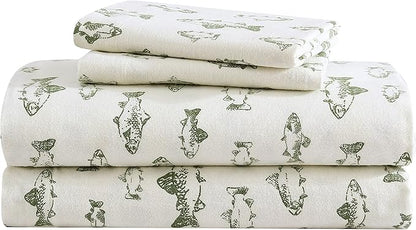Eddie Bauer - Full Sheets, Cotton Flannel Bedding Set, Brushed For Extra Softness, Cozy Home Decor (School of Fish, Full)