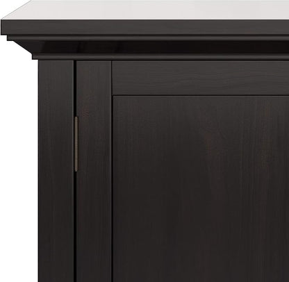 SIMPLIHOME Redmond SOLID WOOD 32 inch Wide Transitional Low Storage Cabinet in Hickory Brown for the Living Room, Entryway and Family Room