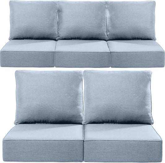 Luxury 24x24x6 Inch Outdoor Cushions for 5 Peice Patio Furniture Set - Set of 5 Water-Resistant Pillow for Dining Rocking Swivel Chairs Loveseat Couch Sectional Sofa - Baby Blue