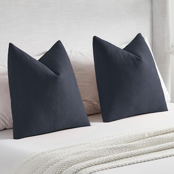 FUTEI Navy Blue Chenille Decorative Throw Pillow Covers 12x20 Inch Set of 2,Soft Cozy Striped Geometric Patterns Lumbar Pillow Cases,Modern Home Decor for Couch Bed Living Room