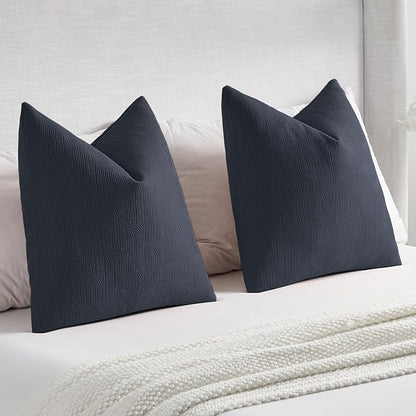 FUTEI Navy Blue Chenille Decorative Throw Pillow Covers 16x16 Inch Set of 2,Soft Cozy Striped Geometric Patterns Cushion Cases,Modern Home Decor for Couch Bed Living Room