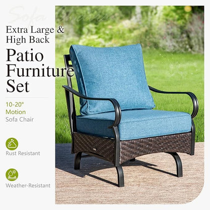 Sophia & William Patio Furniture Set with Fire Pit Table, 5 PCS Metal Outdoor Conversation Set Sofa Couch with Fire Pit Table, 4 Sofa Chairs for Outdoor Seating,Backyard,Porch(Navy)