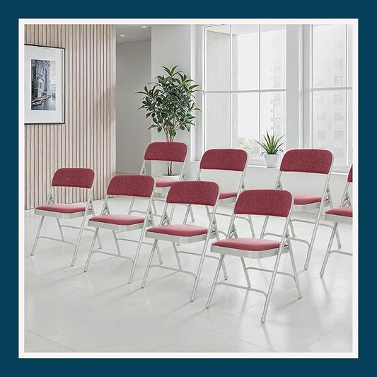 OEF Furnishings OEF2200 Series Heavy-Duty Premium Fabric Padded Upholstery Double-Hinged Folding Chairs (4-Pack, Crimson Red/Gray)