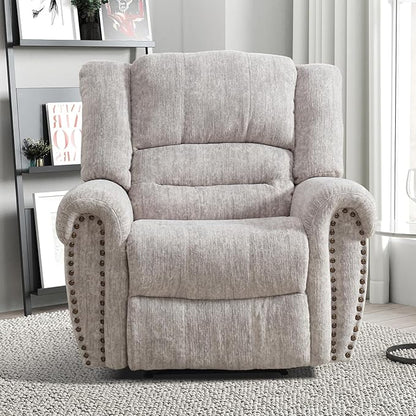 INZOY Recliner Chair, Heavy Duty Manual Reclining Sofa Single Lounge Sofa for Living Room, Home Theater Seating, White