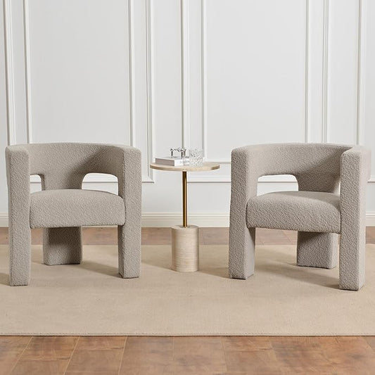 KINWELL 28" W Boucle Accent Chair Armchairs Set of 2, Upholstered Square Open-Back Barrel Chair, No Assembly Side Chair ArmChairs for Living Room Bedroom Lounge (Oatmeal)