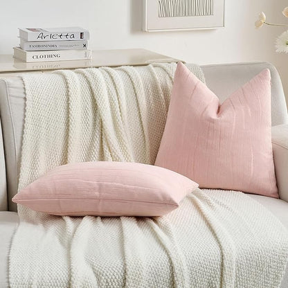 FUTEI Pink Chenille Decorative Throw Pillow Covers 16x16 Inch Set of 2,Soft Embossed Striped Textured Cushion Case,Modern Home Decor for Couch Bed Living Room