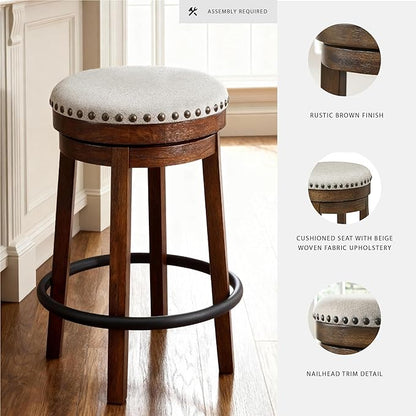 Signature Design by Ashley Valebeck Upholstered Swivel Stool, Cushioned Seat, Woven Fabric Upholstery, Wood, 24" H, Brown & Black
