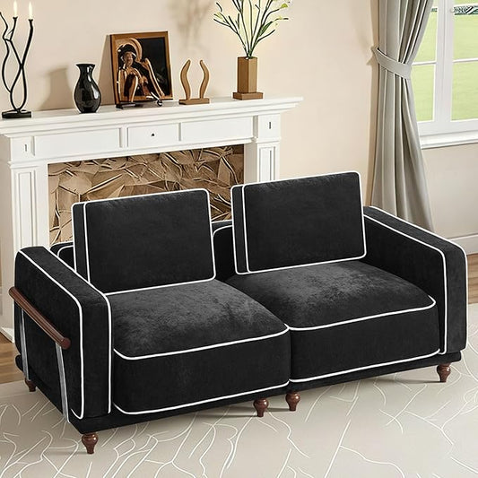 80" Loveseat Sofa Cloud Modular Sectional Couch,Deep Love Seat Couch with Armrests Wooden Legs,2 Seater Comfy Thicked Cushion Upholstered Sofa for Living Room Bedroom,Black