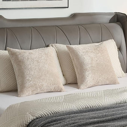 FUTEI Beige Flannel Throw Pillow Covers 22x22 Inch Set of 2,Soft Dimensional Textured Cushion Cases,Modern Home Decor for Couch Living Room