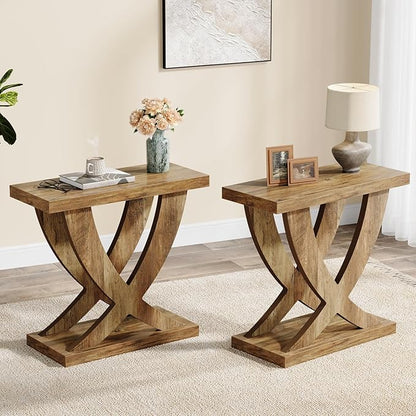 Tribesigns Wood End Side Table for Living Room Set of 2, Night Stand for Bedroom with Cross Fishtail Support, Farmhouse Nightstand for Small Spaces, Accent Furniture, Easy Assembly, Retro Wood Grain