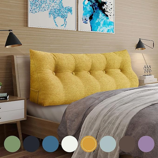 WOWMAX Headboard Pillow Queen Triangular Bed Wedge Pillow for Headboard Wedge Pillow Headboard for Daybed Bunk Bed Large Bolster Pillow for Bed with Removable Cover, Gifts for Mom Yellow
