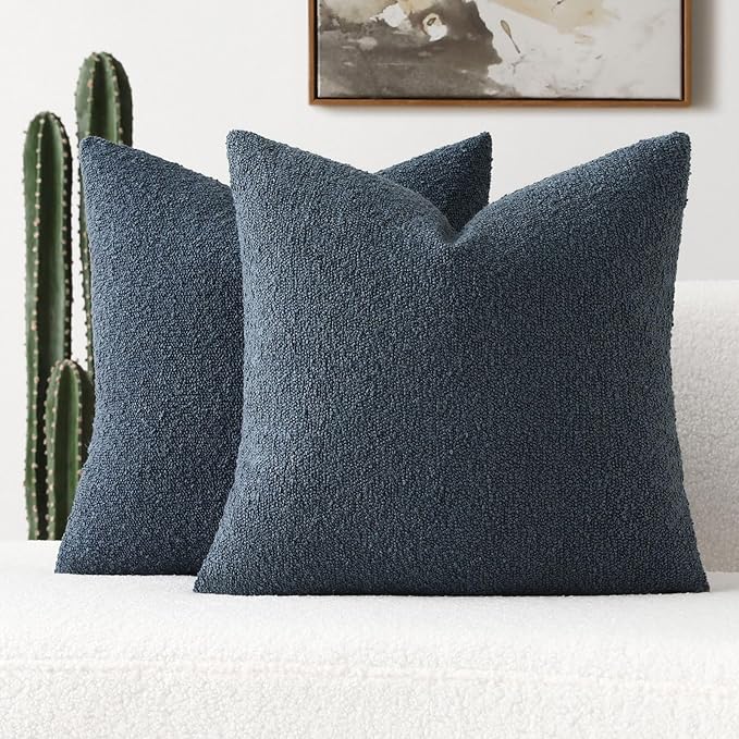 FUTEI Pack of 2 Haze Blue Decorative Throw Pillow Covers 26x26 Inch Soft Cozy Solid Boucle Textured Euro Pillow Shams,Modern Home Decor for Couch Bed Living Room