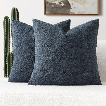 FUTEI Pack of 2 Haze Blue Decorative Throw Pillow Covers 26x26 Inch Soft Cozy Solid Boucle Textured Euro Pillow Shams,Modern Home Decor for Couch Bed Living Room