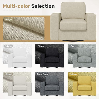 Swivel Accent Sofa Chair Set of 4, Modern Comfy Oversized Upholstered Cushion Back Armchair in Linen 1pcs for Living Room, Bedroom, Reading Room(Beige)