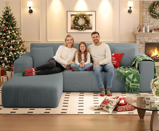 KINGYES 107'' Modular Sectional Sofa, L Shaped Cloud Couch for Living Room, Modern Boneless Sofa with Chaise for Bedroom, Light Gray