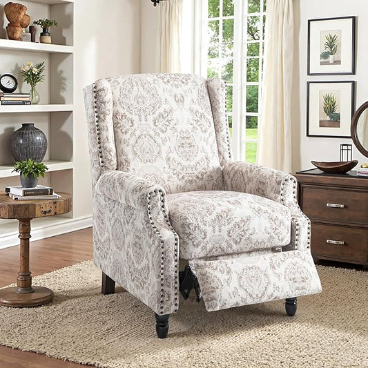 Accent Chair, Upholstered High Back Floral Armchair with Nailhead Trim & Wood Legs, Comfy Wingback Reading Single Sofa Chair for Small Spaces, Living Room, Bedroom