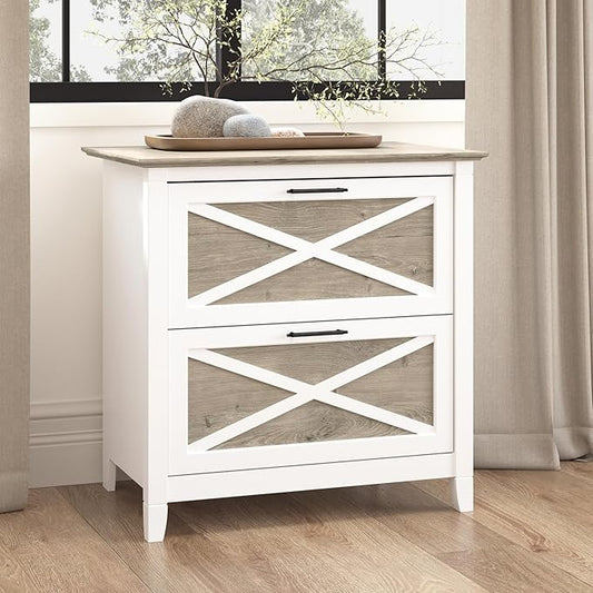 Bush Furniture Key West 2 Drawer Lateral File Cabinet in Pure White and Shiplap Gray, Document Storage for Home Office, Accent Chest with Drawers