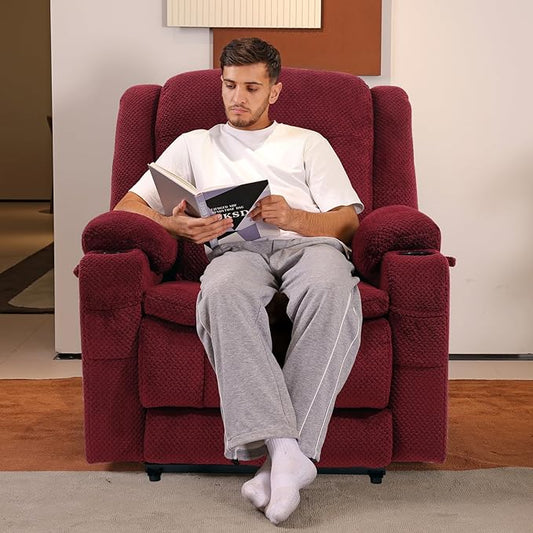 EONIX Lay Flat Power Lift Recliner Chair with Heat and Massage, Dual Motor Electric Lift Chair for Elderly for Postoperative Recovery, 400lbs Heavy Duty, Cup Holders, Lumbar Pillow, Burgundy