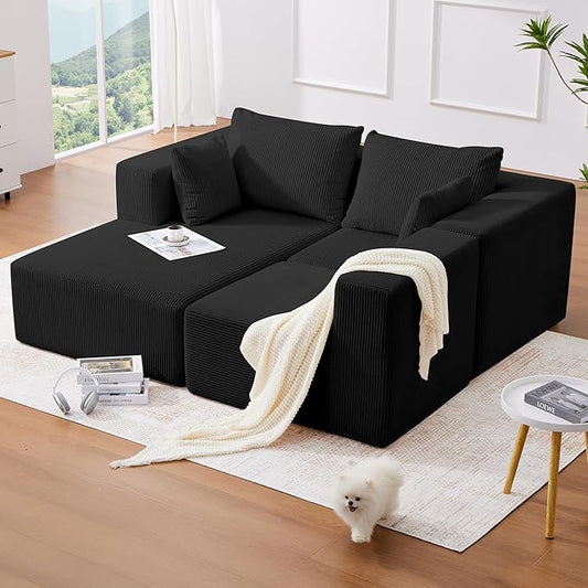 KINGYES 107'' Modular Sectional Sofa, L Shaped Cloud Couch for Living Room, Modern Boneless Sofa with Chaise for Bedroom, Black