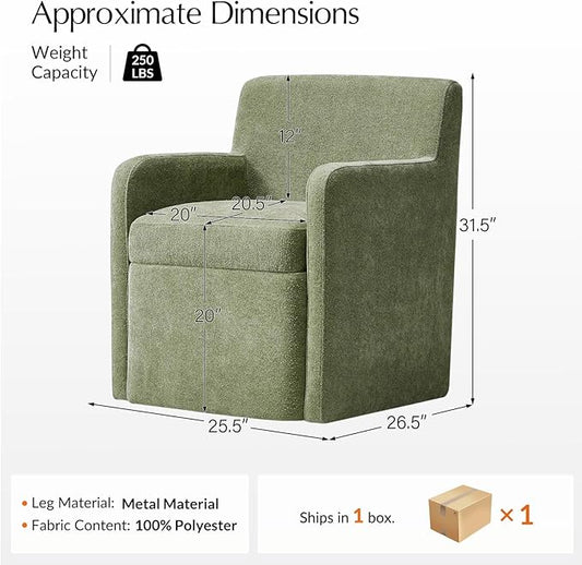 HULALA HOME Upholstered Dining Chair with Smooth-roling Castors, Modern Fabric Side Dining Room Chairs with Built-in Storage, Multi-Purpos Kitchen Chairs for Living Room, Moss