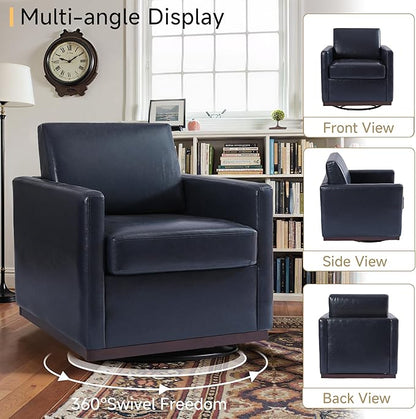 Pia Ricco Easy to Clean PU Swivel Barrel Chair Set of 2, Modern Faux Leather Accent Armchair, Mid-Century Style for Living Room & Office, Vegan Leather, Navy