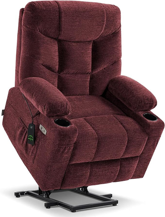 MCombo Power Lift Recliner Chair with Extended Footrest for Elderly People, Fabric 7281 (Burgundy, Small)