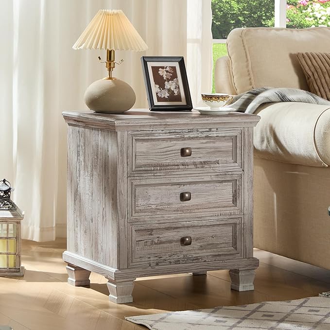 Farmhouse Bedroom Dresser and Nightstand Set of 4, 6 Drawer Tall & 5 Drawers Dresser & 3 Drawer Nightstand Set with Wooden Legs, Rustic Wood Bedroom Furniture for Livingroom, Hallway, Grey