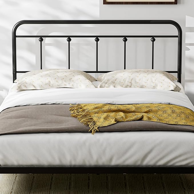 Queen Size Headboard with Black Metal Construction, Adjustable Height, Sturdy Farmhouse Wrought Iron Headboards Only
