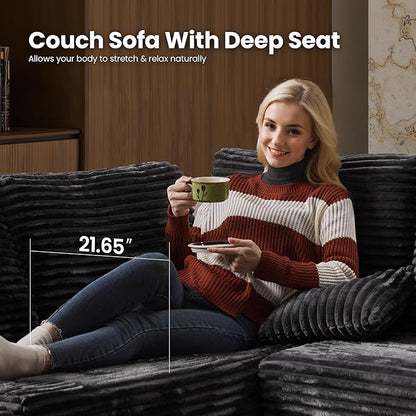 Cloud Sectional Couch with Loveseat, Boneless U-Shaped Cloud Couch with Deep Seat, Soft Plush Modern Minimalist Sofa, Assembly Free Modular Floor Sofa for Office Living Room Apartment, Black