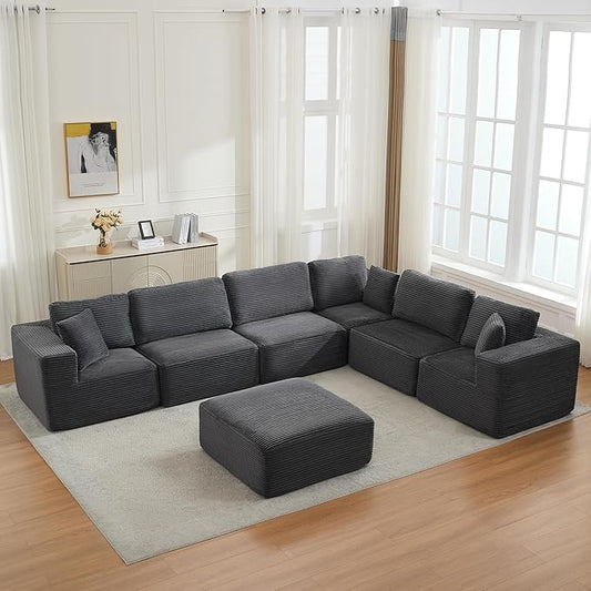 L-Shape Cloud Modular Sectional Sofa Couch,Modern Boneless Sectional Couch with Deep Seat,Upholstered Couches for Living Room Bedroom,No Assembly Required,Grey