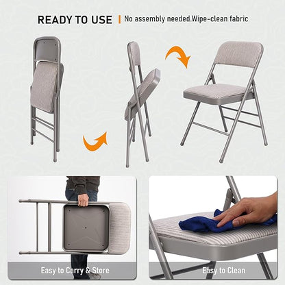 SEALAMB 30 Pack Padded Folding Chairs, Durable Metal Folding Chairs with Fabric Seat & Back for Home Office Wedding Party Events, 350lb Capacity (Grey-Fabric, 30 Pack)