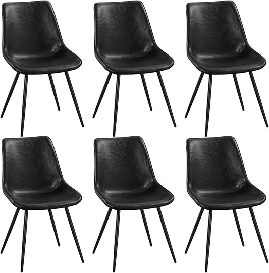 Yaheetech Dining Chairs Set of 6 Modern Upholstered Dining Room Chairs with Faux Leather Seat and Metal Legs for Home, Kitchen, Armless Design, Black