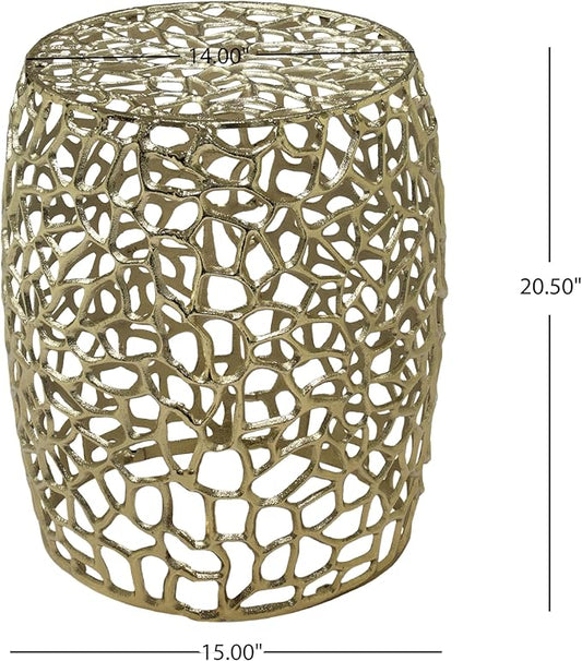 Christopher Knight Home Helast Aluminium Side Table, 14.00'' W Round Sofa Side Table, Modern Indoor Accent Table for Living Room Bedroom Home Office, Abstract Hollow, Gold