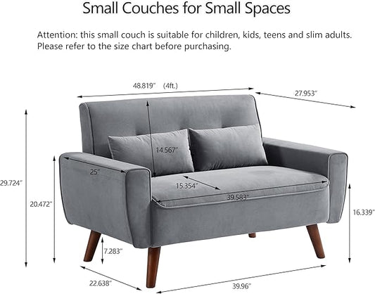48.8" Small Loveseat Sofa, Mid Century Modern Love Seat Couch with Back Cushions and Plastic Legs, 2 Seater Couches for Living Room, Bedroom, Small Spaces, Light Grey