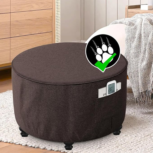 H.VERSAILTEX Round Ottoman Cover Thick Linen Look Ottoman Slipcover Round Ottoman Storage Cover Folding Stool Covers Furniture Protector Cover for Footrest Ottoman Fit Dia 36" - 38", Heather Chocolate