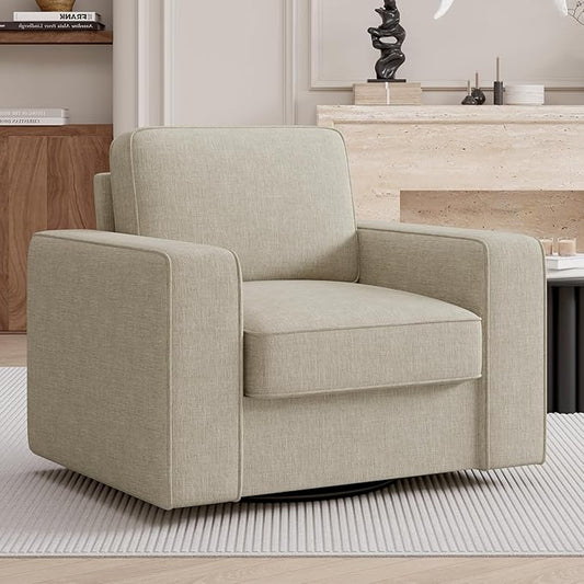 Swivel Accent Chair, FSC Certified Single Sofa 36'' Width Extra Wide Mid-Century Modern Armchair 1 pcs for Living Room, Bedroom, Office-Beige