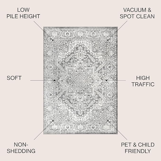 JONATHAN Y Modern Vintage Medallion Light Gray Indoor Area Rug, 12x18, Country, Floral, Easy-Cleaning for Living Room, Bedroom, Kitchen, Pet Friendly, Non-Shedding (MDP100A-18)
