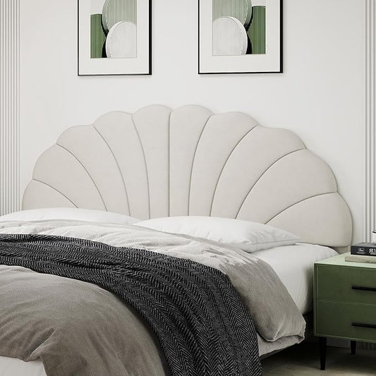 King Size Headboard Only, Petal Wall Mount Headboard King/California King Size for Adjustable Bed Velvet Upholstered Head Board Easy Assembly, Cream