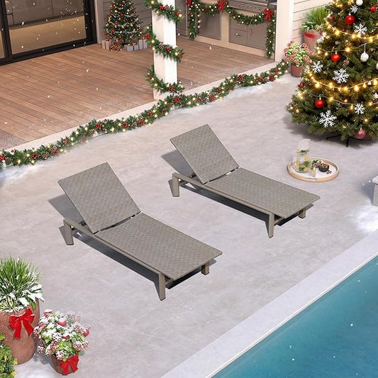 PURPLE LEAF Patio Oversized Chaise Lounge Rattan Chair Set of 2 Outdoor Pool Adjustable Recliner Wicker Chairs for Outside Woven Furniture Tanning Poolside Lounger Slate Gray